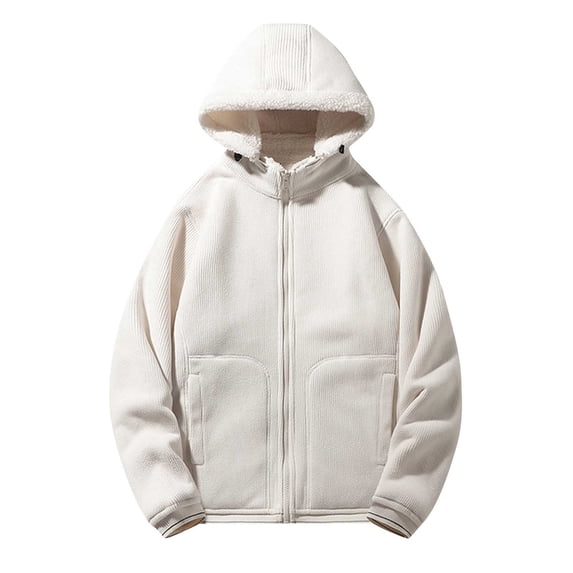 IYTR Men's Winter Warm Fleece Hoodie Thickened Zipper Outwear Thermal Coat Jacket with Pockets White M
