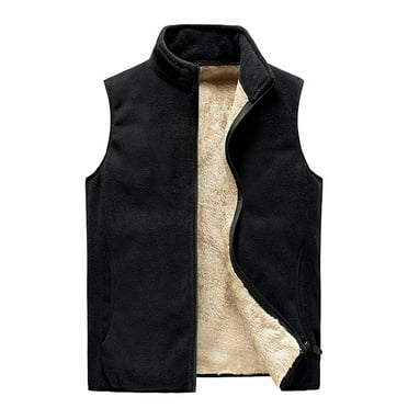 IYTR Men's Winter Warm Fleece Vest Sleeveless Stand Collar Zipper Pockets Waistcoat Plus Size Coats Outwear Black XXXL