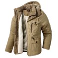 thumbnail image 1 of IYTR Men's Winter Warm Hooded Coats Solid Color Long Sleeve Thicken Fleece Jackets Parkas Outwear with Pockets Khaki XL, 1 of 6
