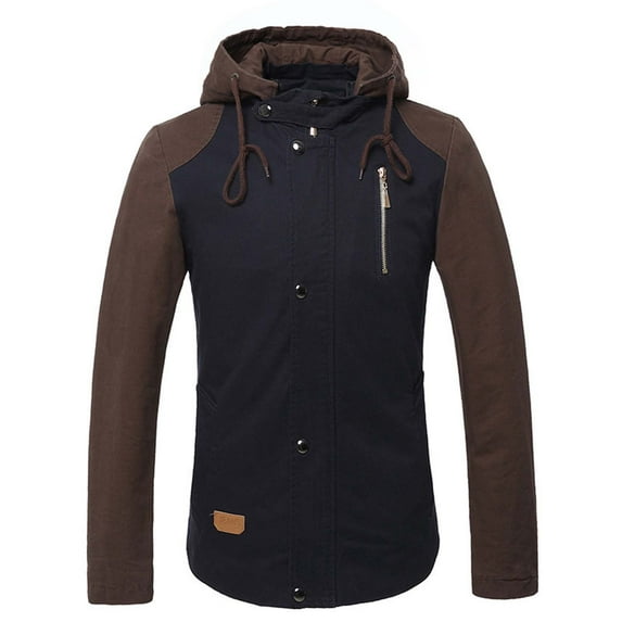 IYTR Men's Winter Warm Hooded Thicken Coats Slim Fit Outwear Splicing Coats Multi-Pocket Turn-Down Collar Jackets Plus Size Blue XL