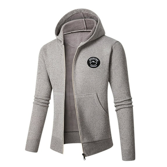 IYTR Men's Winter Warm Knitted Wool Thicken Outwear Sweaters Hooded Full Zip Coats with Pockets Khaki XXL