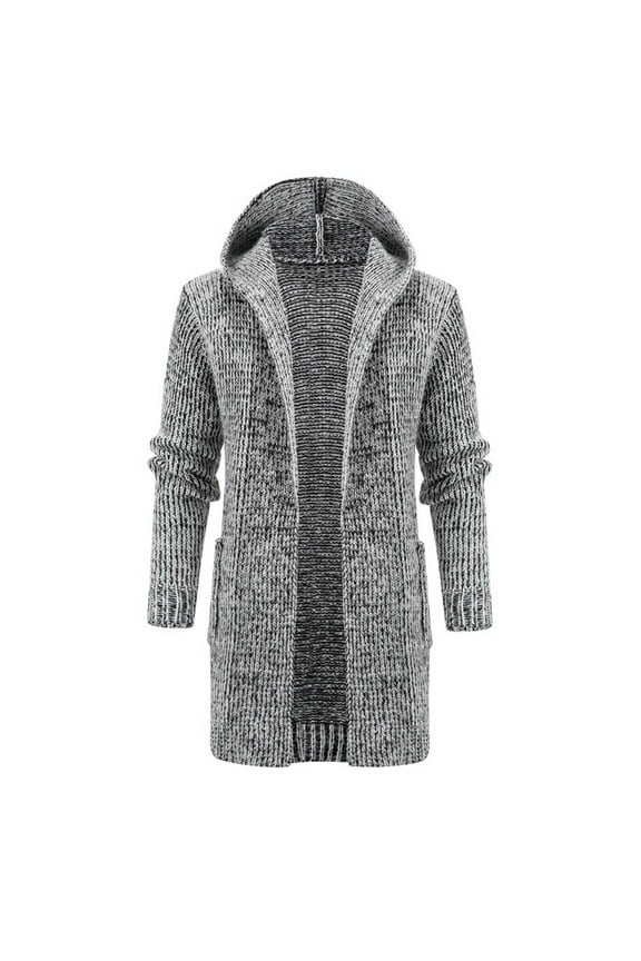 Men's Winter Warm Long Sleeve Knitted Sweater Cardigan Hooded Open Front Coat Jacket Outwear with Pockets Gray XXXXL