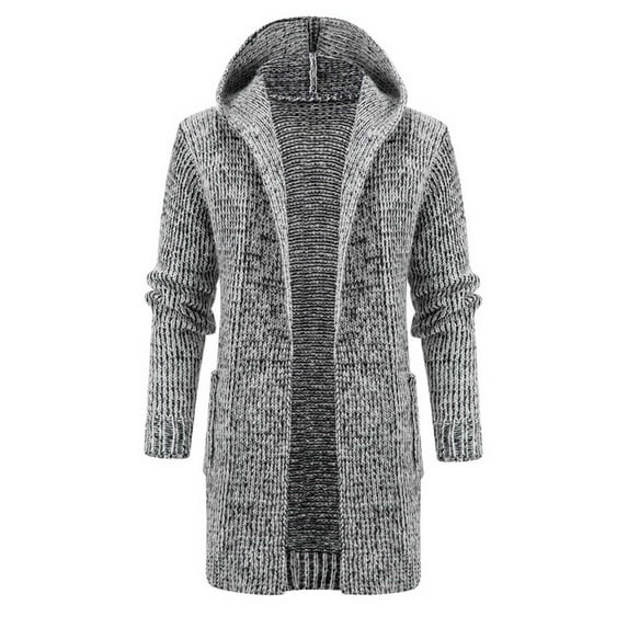 IYTR Men's Winter Warm Long Sleeve Knitted Sweater Cardigan Hooded Open Front Coat Jacket Outwear with Pockets