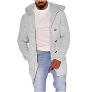 IYTR Men's Winter Warm Long Sleeve Turn-Down Collar Button Down Hooded Wool Blend Overcoat Trench Coat Jacket with Pockets Gray M