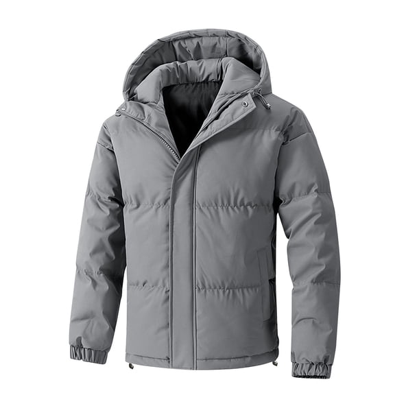 IYTR Men's Winter Warm Puffer Jacket Full Zip Up Long Sleeve Hooded Thick Down Coat Solid Color Outerwear with Pockets Gray L