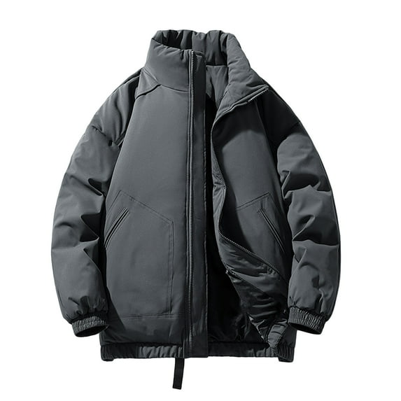 IYTR Men's Winter Warm Stand Collar Down Jackets Coats Male Thick Loose Outwear Parkas Pockets Zipper Long Sleeve Overcoat Dark Gray XXXL