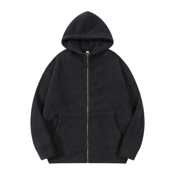 IYTR Men's Winter Warm Teddy Fleece Zip Up Hoodie Solid Color Oversized Thicken Hooded Sweatshirt with Pockets Streetwear Coats Jackets