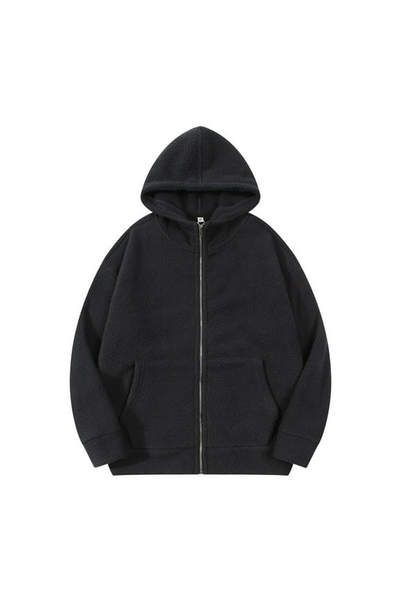 Men's Winter Warm Teddy Fleece Zip Up Hoodie Solid Color Oversized Thicken Hooded Sweatshirt with Pockets Streetwear Coats Jackets