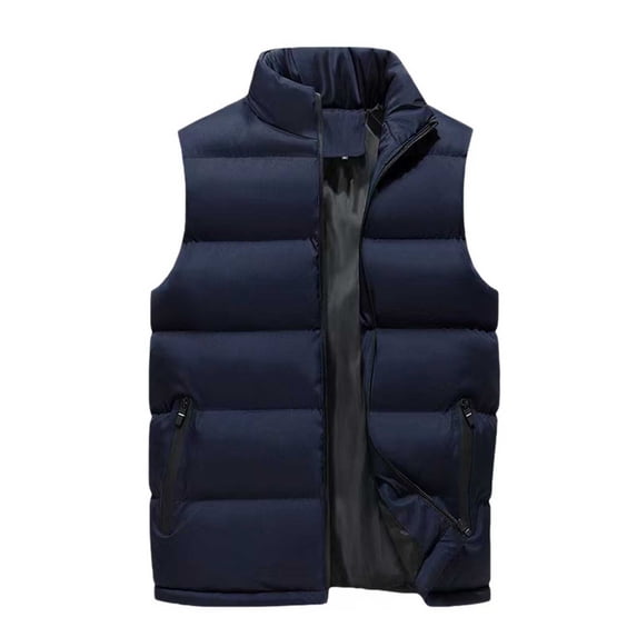 IYTR Men's Winter Warm Vest Stand Collar Sleeveless Zipper Pockets Lightweight Puffer Waistcoat Outerwear Navy XXXXXL