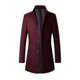 thumbnail image 1 of IYTR Men's Winter Warm Wool Blend Long Overcoat Classic Single Breasted Slim Fit Notch Lapel Peacoat Business Outwear with Pockets Wine XXL, 1 of 1