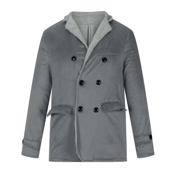 IYTR Men's Winter Warm Wool Blend Peacoat Double Breasted Notched Lapel Long Sleeve Outwear with Two Welt Pockets Gray XXXL