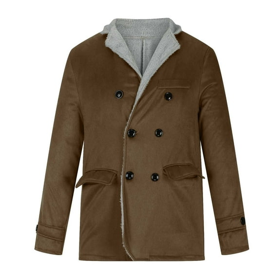 IYTR Men's Winter Warm Wool Blend Peacoat Double Breasted Notched Lapel Long Sleeve Outwear with Two Welt Pockets Khaki XL