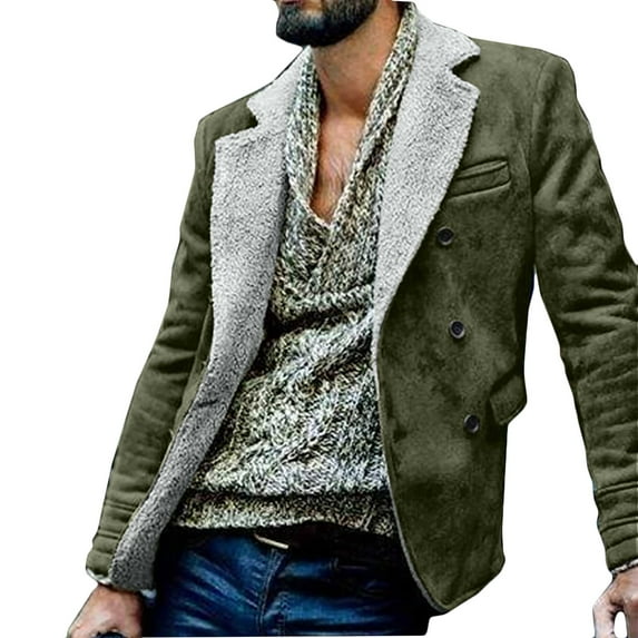 IYTR Men's Winter Warm Wool Blend Peacoat Double Breasted Notched Lapel Long Sleeve Outwear with Two Welt Pockets Green XL