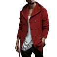 thumbnail image 1 of IYTR Men's Winter Wool Blend Peacoat Mid-Length Slim Fit Turndown Collar Double Breasted Warm Outwear Trench Overcoat with Two Welt Pockets, 1 of 1