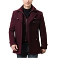 thumbnail image 1 of IYTR Men's Winter Wool Coat Fleece Solid Turndown Collar Warm Outwear Overcoat Peacoat with Pockets Wine M, 1 of 6