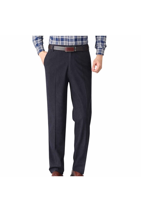 Men's Wool Dress Pants Solid Color Straight Leg Trousers Casual Business Office Formal Work Pants With Pockets Dark Blue XXXXL 38