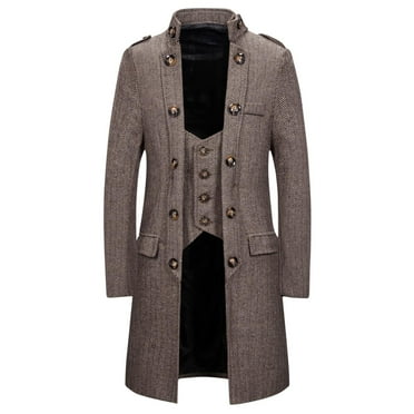IYTR Men's Wool Long Trench Coat Double Breasted Overcoat Slim Winter Warm Jacket Business Outerwear Khaki XL