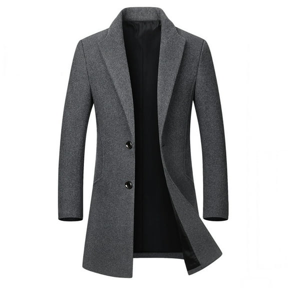 IYTR Men's Wool Long Trench Coat Double Breasted Peacoat Winter Warm Overcoat Slim Fit Notched Lapel Outwear Business Thickened Classic Topcoat Gray L