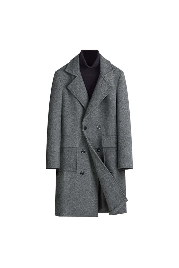 Men's Wool Overcoat Double Breasted Trench Coat Winter Warm Long Jacket Business Outwear Dark Gray L