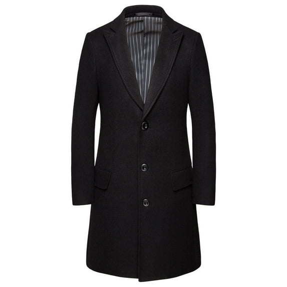 IYTR Men's Wool Overcoat Winter Warm Trench Coat Single Breasted Long Jacket Slim Business Outerwear Black XXXXXXL