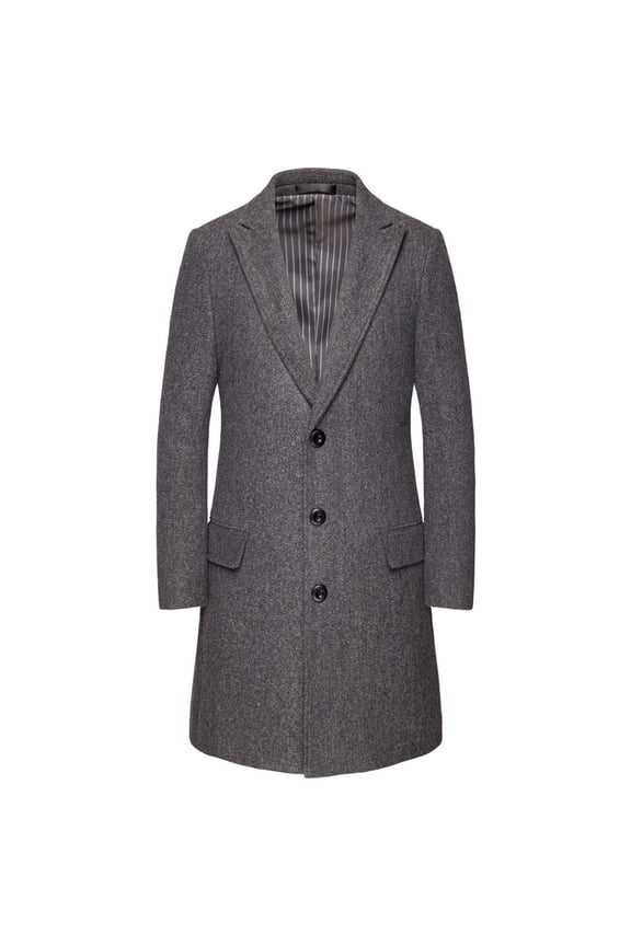 Men's Wool Overcoat Winter Warm Trench Coat Single Breasted Long Jacket Slim Business Outerwear Dark Gray XXXXXL