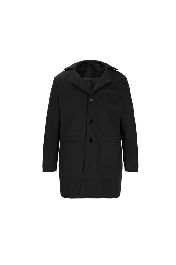Men's Wool Peacoat Winter Warm Long Sleeve Classic Trench Coat Button Up Outerwear Jacket Black M