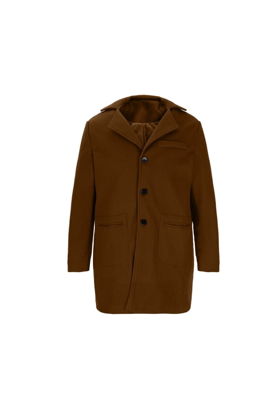 Men's Wool Peacoat Winter Warm Long Sleeve Classic Trench Coat Button Up Outerwear Jacket Brown M