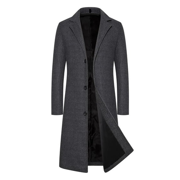 IYTR Men's Wool Trench Coat Solid Color Single-Breasted Winter Warm Long Sleeve Overcoat Classic Lapel Button Up Jacket Dark Gray XXL