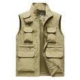 thumbnail image 1 of IYTR Men's Work Clothes Jacket Sleeveless Jacket Zipper Stand-up Collar Coat Outdoor Sports Photography Leisure Coat with Pocket Solid Color Khaki XXXXXL, 1 of 2