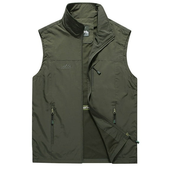 IYTR Men's Workwear Vest Coat Zipper V-Neck Loose Athletic Vest Jacket with Pocket Solid Color Sleeveless Jacket Army Green XXXXXXL