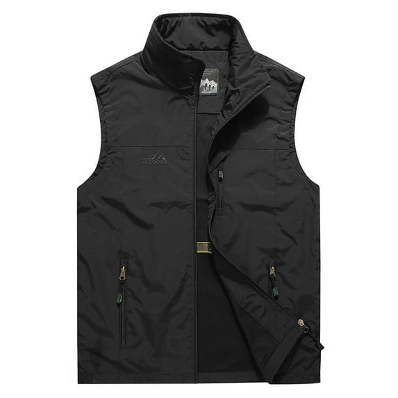 IYTR Men's Workwear Vest Coat Zipper V-Neck Loose Athletic Vest Jacket with Pocket Solid Color Sleeveless Jacket Black XXXXL