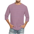 thumbnail image 1 of IYTR Mens 3/4 Sleeve Shirt Crew Neck Sports Loose Fashion Leisure Striped Print Classic Tshirt Blouses(Purple,XXXXL), 1 of 4