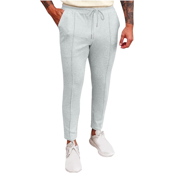 IYTR Mens Athletic Pants Beam Feet Gym Trousers With Pockets Solid Color Elastic Waist Drawstring Slim Fit Workout Pants Gray M