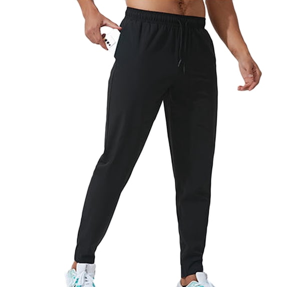 IYTR Mens Athletic Pants With Pockets Casual Solid Color Elastic Waist Drawstring Trousers Outdoor Lightweight Pants Breathable Quick-Drying Jogging Pants Black S