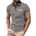 thumbnail image 1 of IYTR Mens Athletic Shirts Casual Patchwork Short Sleeve Buttons T Shirts Summer Fashion Fitness Sports Golf Shirt Gray M, 1 of 5