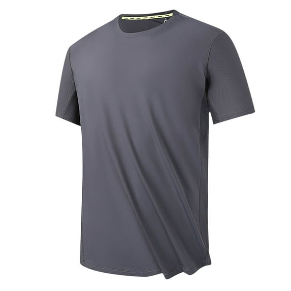 IYTR Mens Athletic Shirts Pullover Round Neck Short Sleeve Shirts Solid Color T-shirts Thin Loose Workout Shirts Gray L