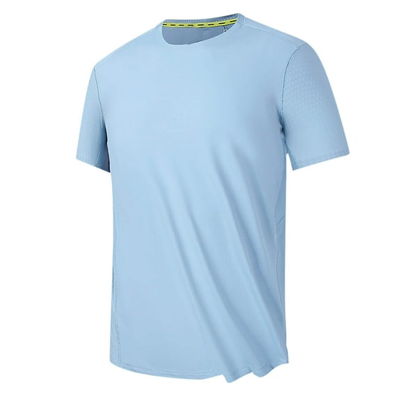 IYTR Mens Athletic Shirts Pullover Round Neck Short Sleeve Shirts Solid Color T-shirts Thin Loose Workout Shirts Light Blue XXXXL