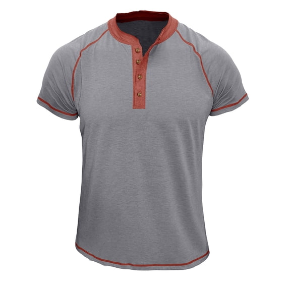 IYTR Mens Athletic Shirts Short Sleeve Summer T Shirts 4-button Crewneck Lightweight Sport Fitness T Shirts Casual Comfy Solid Color Gray XL