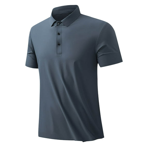 IYTR Mens Athletic Shirts Summer Button Up Turndown Collar Casual Solid Color Comfy Fashion Short Sleeve T Shirts Hikking Fishing Shirts Blue XXXXL