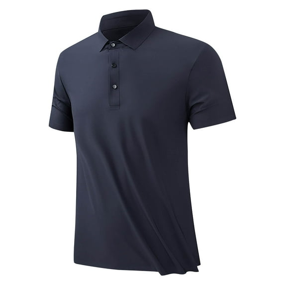 IYTR Mens Athletic Shirts Summer Button Up Turndown Collar Casual Solid Color Comfy Fashion Short Sleeve T Shirts Hikking Fishing Shirts Dark Blue L