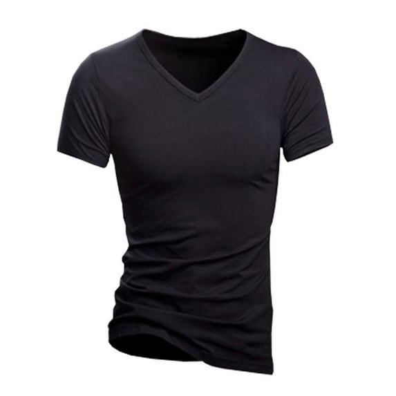 IYTR Mens Athletic Shirts Summer Comfy Solid Color Fashion Short Sleeve T Shirts V Neck Casual Slim Fit Athletic T Shirts Black M
