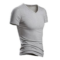 IYTR Mens Athletic Shirts Summer Comfy Solid Color Fashion Short Sleeve T Shirts V Neck Casual Slim Fit Athletic T Shirts Gray M