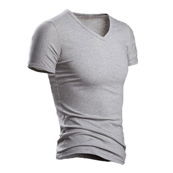 IYTR Mens Athletic Shirts Summer Comfy Solid Color Fashion Short Sleeve T Shirts V Neck Casual Slim Fit Athletic T Shirts Gray M