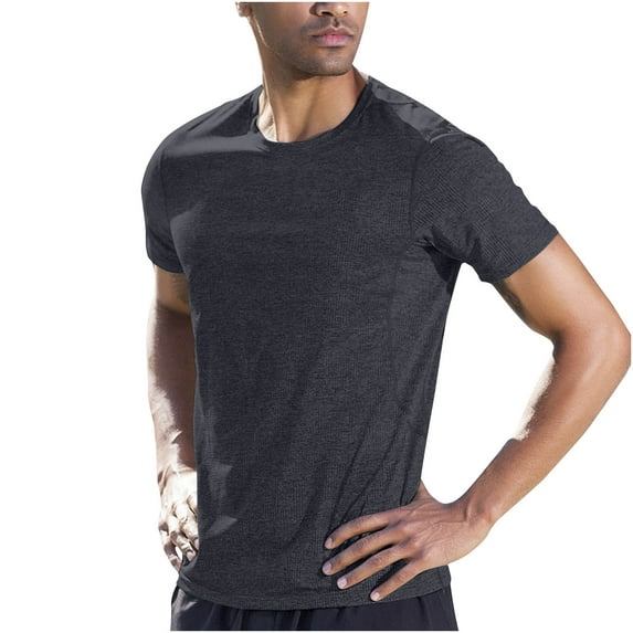 IYTR Mens Athletic Shirts Summer Solid Color Short Sleeve T Shirts Fashion Pullovers Crewneck T-shirts Leisure Workout T Shirts Black XXXL