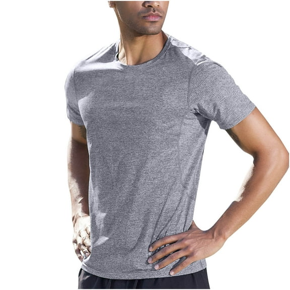 IYTR Mens Athletic Shirts Summer Solid Color Short Sleeve T Shirts Fashion Pullovers Crewneck T-shirts Leisure Workout T Shirts Gray M