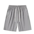 thumbnail image 1 of IYTR Mens Athletic Shorts Beach Loose Fit Casual Straight-leg Work Pants Classic Solid Color Elastic Waist Summer Drawstring Shorts Gray, L, 1 of 4