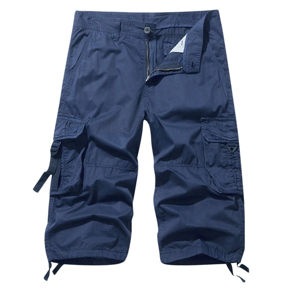 IYTR Mens Athletic Shorts Cargo Shorts Zipper Button Pockets Outdoors Sports Shorts Casual Hiking Shorts Sweatpants Solid Color Summer Workout Shorts (Blue,XXL)
