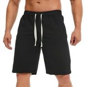 IYTR Mens Athletic Shorts Casual Elastic Waist Straight Shorts Workout Drawstring Beach Shorts for Men Black S