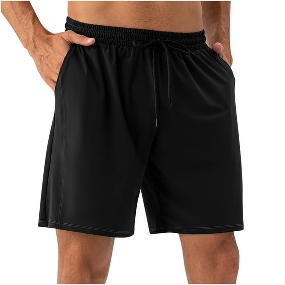 IYTR Mens Athletic Shorts Drawstring Elastic Waist Shorts Loose Straight Shorts Casual Workout Cargo Shorts Summer Solid Color Black S