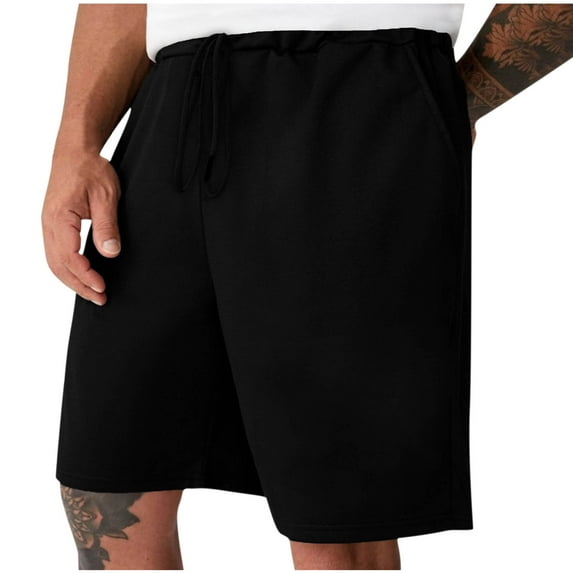 IYTR Mens Athletic Shorts Drawstring Elastic Waist Shorts Straight Shorts With Pocket Exercise Fitness Home Half Shorts Summer Solid Color Black XL